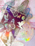 laser holo holographic clear plastic silver glitter stickers butterfly butterflies uk cute kawaii stationery planner addict rainbow colours shiny pack 45