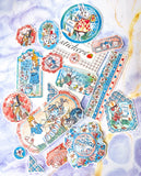 large alice in wonderland ephemera stickers sticker adhesive big scrapbooking stationery cute kawaii uk pack rabbit mad hatter tea party ticket tickets corner corners im late I'm queen of hearts pink blue turquoise pack 20