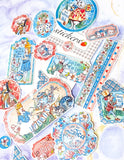 large alice in wonderland ephemera stickers sticker adhesive big scrapbooking stationery cute kawaii uk pack rabbit mad hatter tea party ticket tickets corner corners im late I'm queen of hearts pink blue turquoise