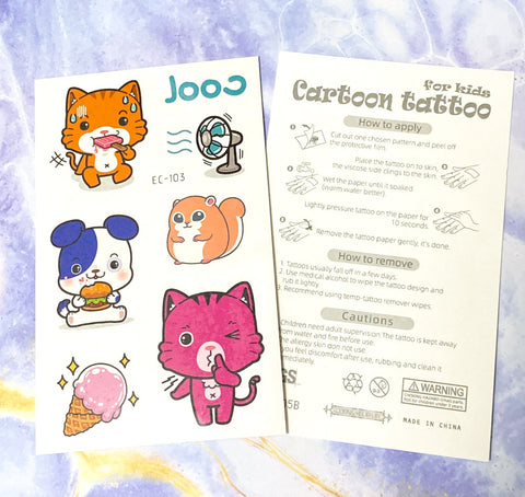 kawaii cat temporary tattoo tattoos cats cute uk gift gifts kids pretty kitty kittens cartoon funny ice cream sweets bright sheet pack party fillers space planet magic