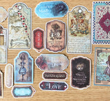 alice in wonderland ephemera stickers sticker pack vintage retro style old illustrations scrapbooking card making planner stationery cute kawaii uk white rabbit cheshire cat teapot labels tags