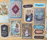 alice in wonderland ephemera stickers sticker pack vintage retro style old illustrations scrapbooking card making planner stationery cute kawaii uk white rabbit cheshire cat teapot labels tags