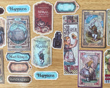alice in wonderland ephemera stickers sticker pack vintage retro style old illustrations scrapbooking card making planner stationery cute kawaii uk white rabbit cheshire cat teapot labels tags