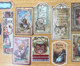 alice in wonderland ephemera stickers sticker pack vintage retro style old illustrations scrapbooking card making planner stationery cute kawaii uk white rabbit cheshire cat teapot labels tags