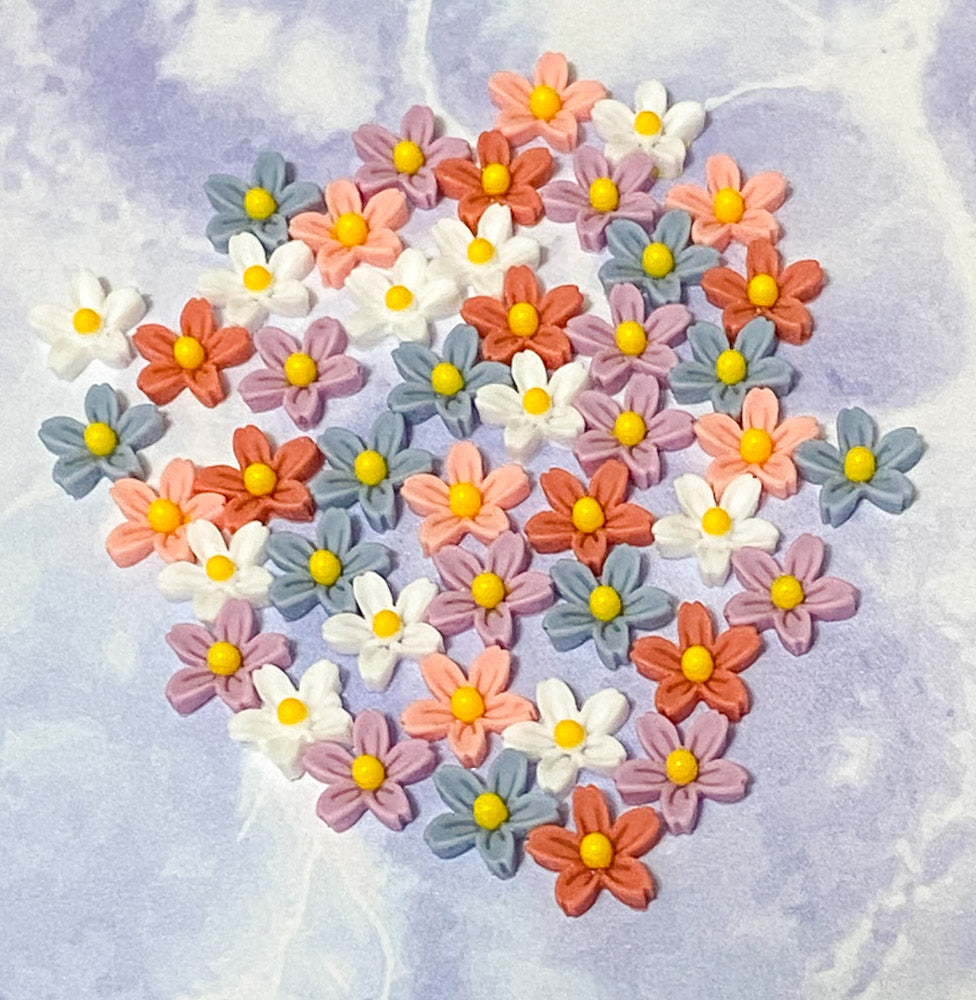 mini resin flower flowers acrylic flatback flat back fb fbs daisy daisies craft supplies 7mm tiny small uk blue peach orange white little