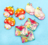 large resin glitter charm charms kawaii pink cat orange mushroom or happy post letter envelope glittery uk craft supplies