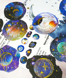 magic magical solar system galaxy moon sun planets saturn universe white moonlight gold foil foiled sticker stickers flakes flake pack of 30 large round earth space clear plastic pet