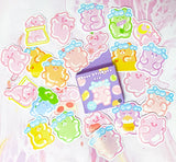gummy bear bears cat cats mini sticker flake flakes stickers box of 46 die cutes glossy cute kawaii pastel colours uk stationery pack pink lilac lime yellow blue