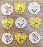 spring charms enamel charm heart hearts yellow pink flower flowers bee bees butterfly gold tone metal daisy rose butterfly uk craft supplies large big pendant