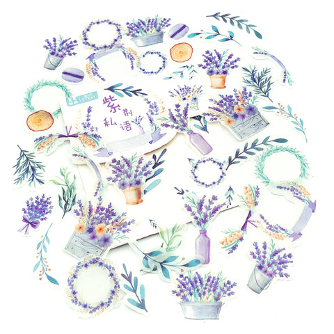 lavender harvest translucent floral sticker flakes stickers uk cute stationery flowers purple lilac flower basket leaf