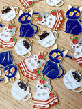 cute kawaii cat charm charms midnight blue large cat moon face strawberry cake gateau pink teacup coffee cup cups gold tone metal enamelled uk craft supplies black red white