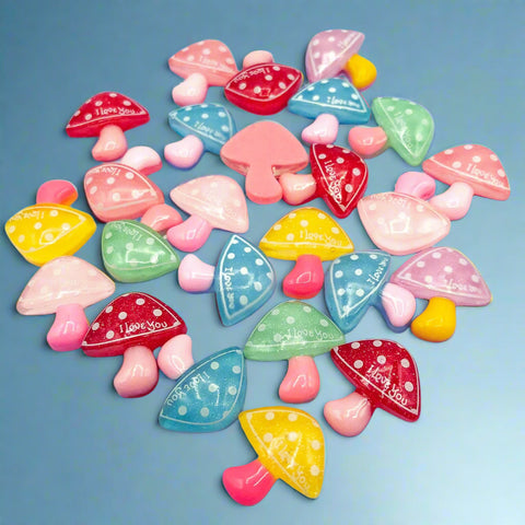 mushroom mushrooms cute kawaii resins resin flatback flat back fb fbs cabochons decoden acrylic embellishments spotted i love you uk craft supplies