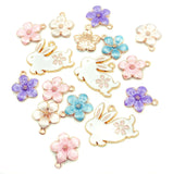easter enamel charm bunny rabbit rabbits bunnies flower flowers cherry blossom pink white blue purple gold tone charm uk craft supplies spring