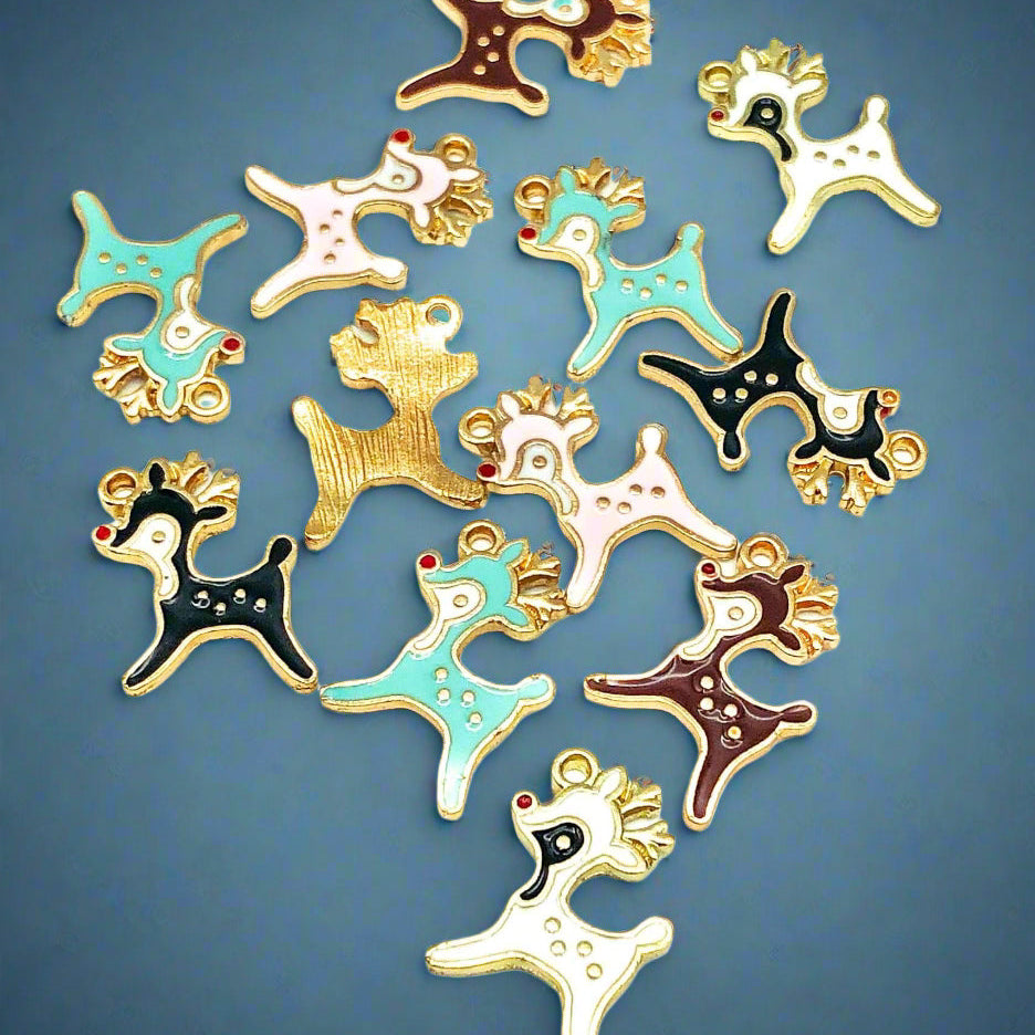 enamel deer reindeer baby deers cute kawaii gold tone metal charm uk charms craft supplies christmas