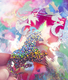 laser holo holographic clear plastic glitter rainbow sticker stickers pack 48 or 15 big shiny magic magical fairy unicorn cat moon deer mystical pack uk cute kawaii stationery