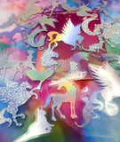 laser holo holographic clear plastic glitter rainbow sticker stickers pack 48 or 15 big shiny magic magical fairy unicorn cat moon deer mystical pack uk cute kawaii stationery
