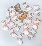 gold silver tone metal enamel charm charms bunny rabbit rabbits bunnies bow bows pretty cute kawaii craft supplies pink blue uk easter spring