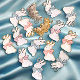 gold silver tone metal enamel charm charms bunny rabbit rabbits bunnies bow bows pretty cute kawaii craft supplies pink blue uk easter spring