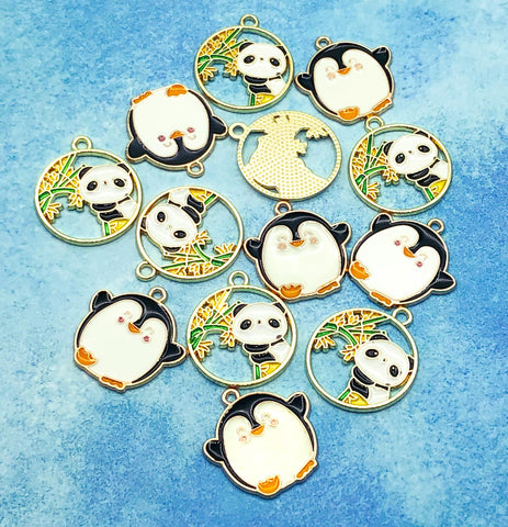 large gold tone metal enamel panda penguin charm charms uk cute kawaii craft supplies
