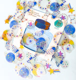 space constellation planet planets stars shooting rocket translucent sticker stickers flake flakes pack of 48 uk cute kawaii stationery galaxy galaxies star gold foil foiled pretty tracing washi paper