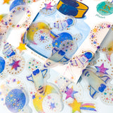 space constellation planet planets stars shooting rocket translucent sticker stickers flake flakes pack of 48 uk cute kawaii stationery galaxy galaxies star gold foil foiled pretty tracing washi paper