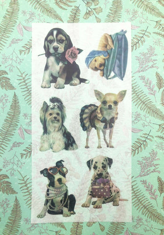translucent washi paper stickers puppy dog dogs cute kawaii stationery uk pack of 3 large sheets planner vintage puppies
