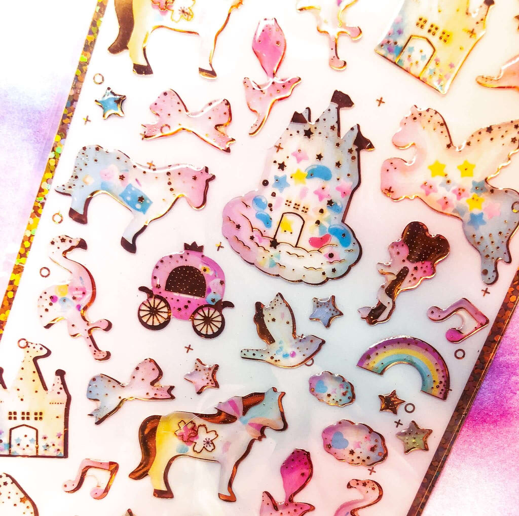 Magical Puffy Stickers with Glitter and Rhinestones | Unicorn Star Moon  Magic Potion Ribbon Pocket Watch Sticker | Gold Foil Deco Sticker