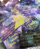 galaxy 60 large sticker flakes gold foiled cosmos constellations quotes blue purple stars outer space pack sticker uk cute kawaii stationery