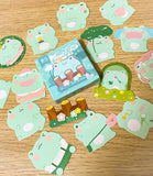 frog mini sticker box 45 stickers uk cute kawaii stationery green animals garden happy pink green frogs