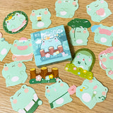 frog mini sticker box 45 stickers uk cute kawaii stationery green animals garden happy pink green frogs
