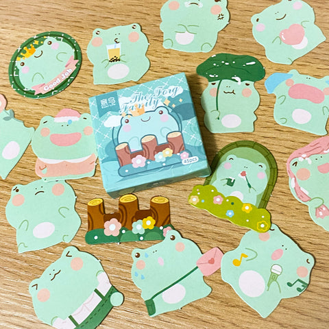 frog mini sticker box 45 stickers uk cute kawaii stationery green animals garden happy pink green frogs