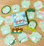frog mini sticker box 45 stickers uk cute kawaii stationery green animals garden happy pink green frogs