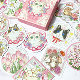 spring sticker flake flakes cat cats pretty flower floral flowers bunny rabbit rabbits bunnies mini box of 46 stickers cute kawaii stationery pink uk
