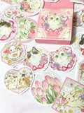spring sticker flake flakes cat cats pretty flower floral flowers bunny rabbit rabbits bunnies mini box of 46 stickers cute kawaii stationery pink uk
