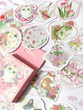 spring sticker flake flakes cat cats pretty flower floral flowers bunny rabbit rabbits bunnies mini box of 46 stickers cute kawaii stationery pink uk