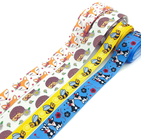 cute animal grosgrain ribbon ribbons yard uk kawaii craft supplies bee bees fox foxes dog dogs hedgehog hedgehogs