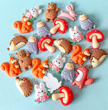 cute kawaii resin charm charms woodland fox foxes bunny rabbit rabbits mushroom mushrooms hedgehogs squirrel squirrels owl owls uk craft supplies polymer clay 3d bear