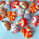 cute kawaii resin charm charms woodland fox foxes bunny rabbit rabbits mushroom mushrooms hedgehogs squirrel squirrels owl owls uk craft supplies polymer clay 3d bear