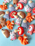 cute kawaii resin charm charms woodland fox foxes bunny rabbit rabbits mushroom mushrooms hedgehogs squirrel squirrels owl owls uk craft supplies polymer clay 3d bear