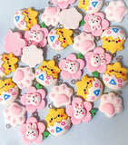 spring cute kawaii resin silver tone hook charm charms yellow pink white rabbit rabbits flower flowers floral chick egg yellow white paw print uk craft supplies