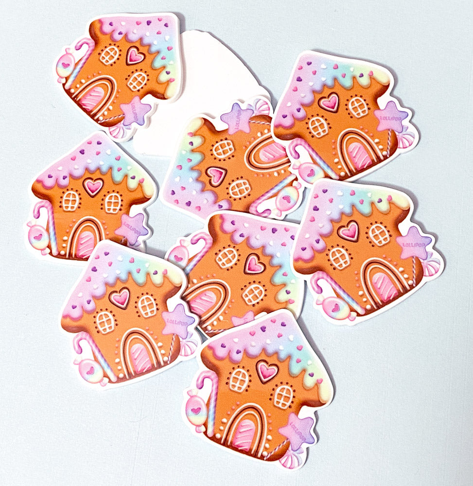 gingerbread house christmas large big planar flat back flatback fb fbs acrylic cute kawaii pink pastel uk craft supplies houses candy sweet sweets pink lilac star sprinkles