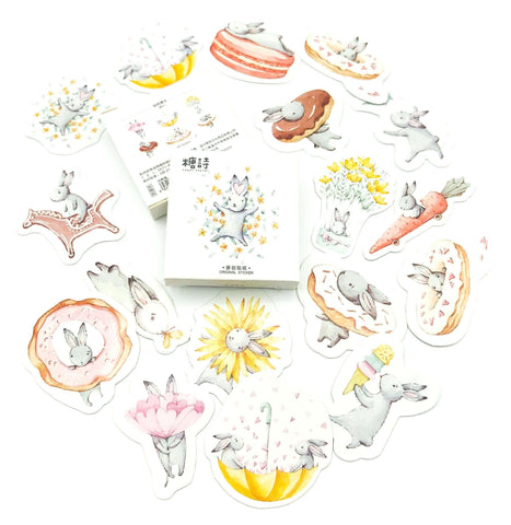 kawaii happy bunny rabbit bunnies rabbits cute mini sticker flakes box of 45 stickers uk stationery planner