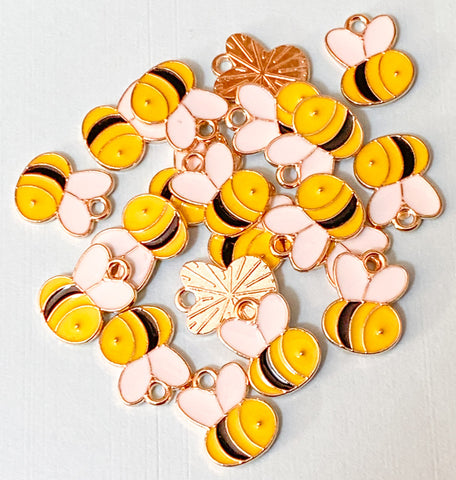 cute kawaii bee bees charm charms enamel enamelled gold tone metal small 14mm uk craft supplies jewellery making yellow bumblebee honey
