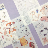 translucent washi paper dog dogs puppy puppies cute stickers sheets pack flat foil silver holo laser uk kawaii stationery set 4 sheet bones bone paw paws