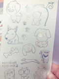 translucent washi paper dog dogs puppy puppies cute stickers sheets pack flat foil silver holo laser uk kawaii stationery set 4 sheet bones bone paw paws