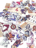 alice in wonderland vintage style retro traditional illustration sticker stickers flake flakes pack uk cute kawaii stationery pack 40 large die cut