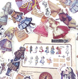 alice in wonderland vintage style retro traditional illustration sticker stickers flake flakes pack uk cute kawaii stationery pack 40 large die cut