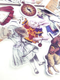 alice in wonderland vintage style retro traditional illustration sticker stickers flake flakes pack uk cute kawaii stationery pack 40 large die cut