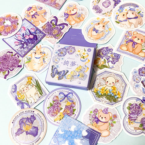 mini sticker flake box stickers flakes spring rabbit rabbits bunny bunnies bear bears cute kawaii lamb lambs floral flowers flower 46 uk kawaii stationery baby animals butterfly butterflies lilac purple blue