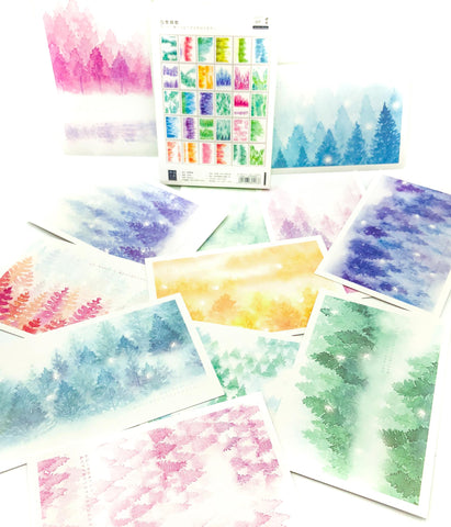 woodland tree trees watercolour pretty fir firs nature post card postcard postcards bundle bundles uk kawaii cute stationery woods woodland painting art festive christmas cards
